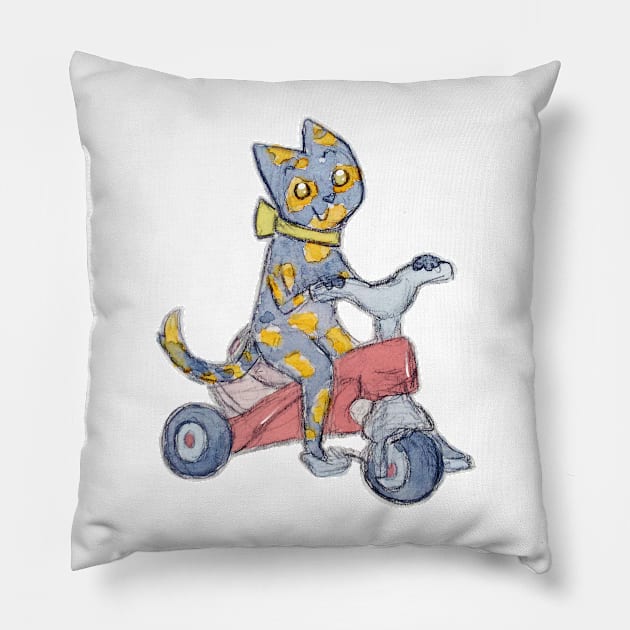 baby cat tricycle Pillow by bitingnclawing