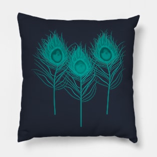 Aqua Peacock Feather Pattern Pillow