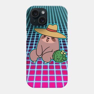 Cowboy Sloth and Cactus Vaporwave Grid Phone Case