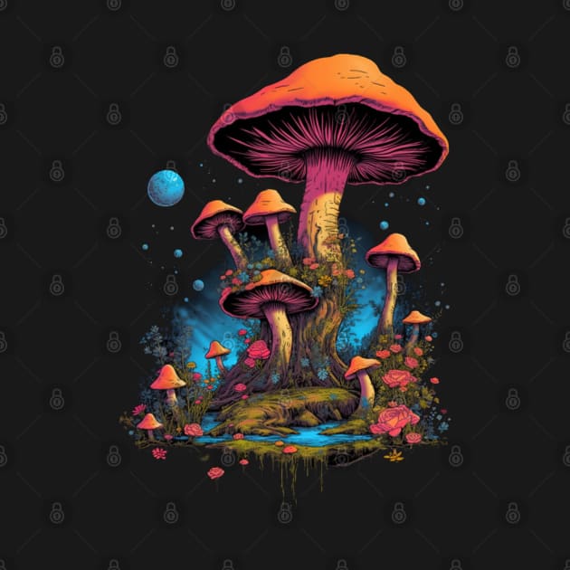 Colorful Mushrooms and Full Moon by Kawaii Cuties