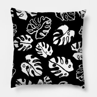 Black and White Monstera Leaves Pillow