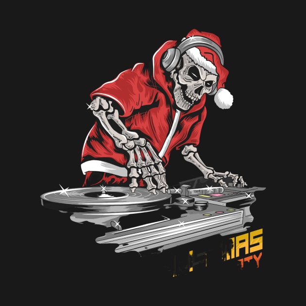 skull santa claus with christmas jacket hat dj party illustration by windhamshop