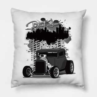 1932 Black Chevy 5 Window Coupe HotRod Detroit Iron Print Pillow