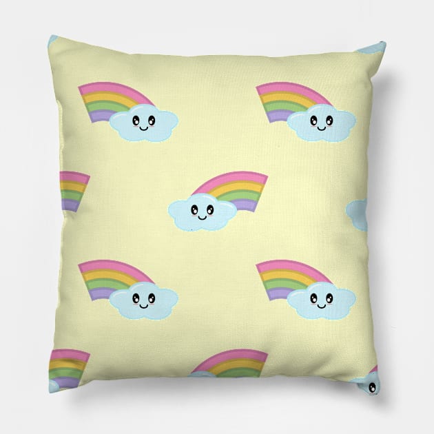 Kawaii Cute Rainbow Pattern in Yellow Pillow by Kelly Gigi