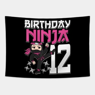 Birthday Ninja 12 Girl Pink Shinobi Themed 12th B-Day Party Tapestry