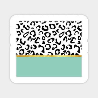 Black and white leopard print on mint, golden lining Magnet