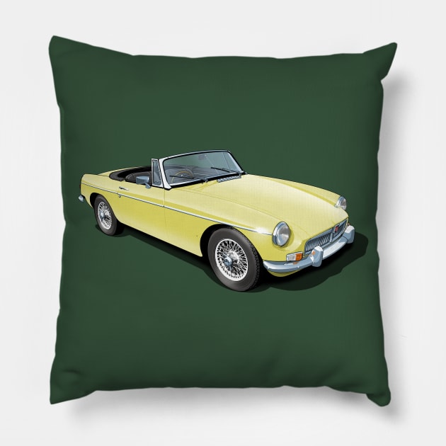 MGB Roadster in pale primrose Pillow by candcretro