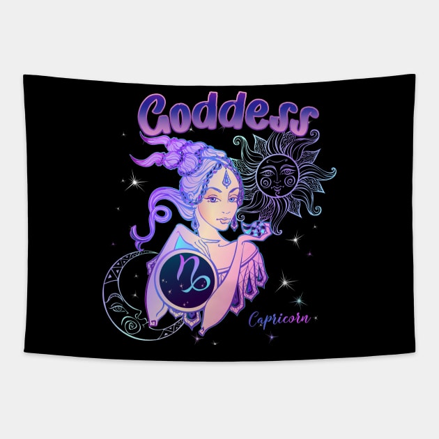 Zodiac Capricorn Goddess Queen Horoscope Tapestry by The Little Store Of Magic