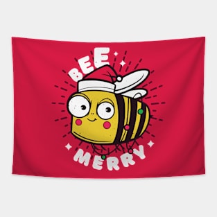 Bee Merry // Cute Christmas Bee Cartoon Tapestry