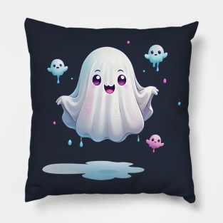 Cute ghost floating. Halloween ghost cartoon Pillow