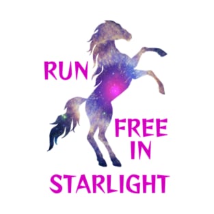 Purple Amethyst Starry Night Sky Milky Way Galaxy Rearing Stallion - Run Free In Starlight T-Shirt