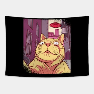 Extraterrestrial Feline Gaze Meme Tapestry