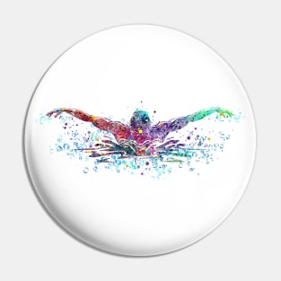 Boy Swimming Butterfly Stroke Watercolor Sport Gift Pin