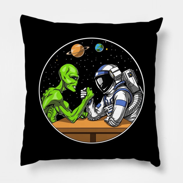 Alien Astronaut Arm Wrestling Pillow by underheaven
