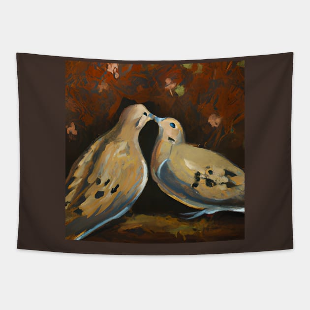 Kissing Mourning Doves Painting Tapestry by KayBee Gift Shop