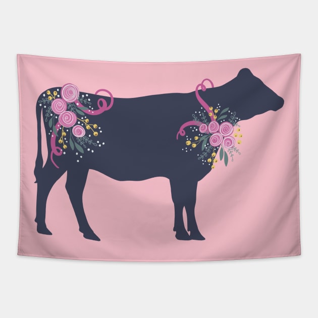 Country Cow with Floral Bouquet Tapestry by cottoncanvas