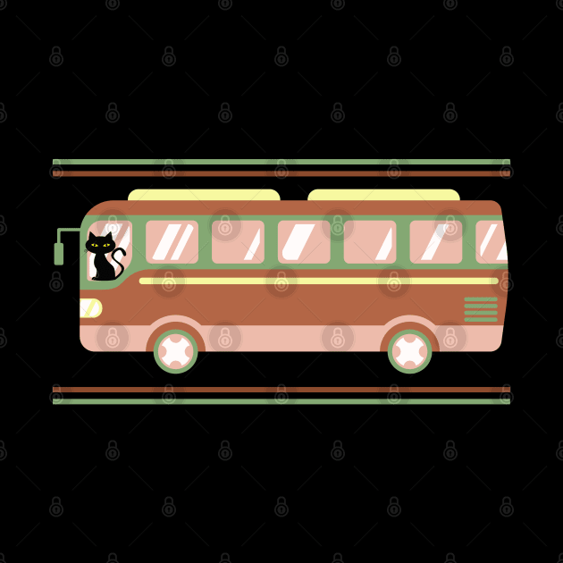 Retro Cat Driving a Bus Mask T-Shirt iPhone Sweatshirt by MalibuSun