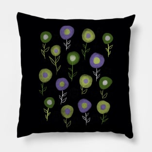 Dark Floral Pattern - Green Purple Round Flowers Pillow