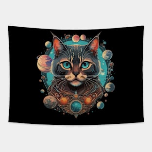 cat with planets in the background, cat in space Tapestry