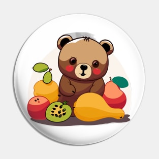 Bear sitting with fruits Pin