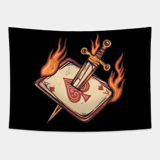 card with sword burning vintage t-shirt Tapestry