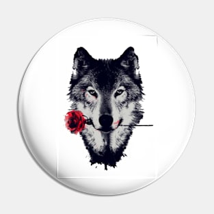 wolf with rose Pin