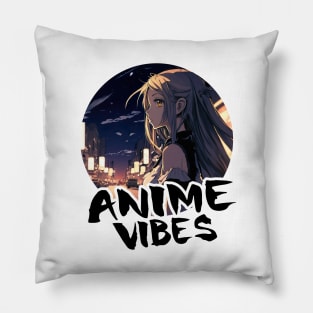 Cute Anime Girl at Night in Tokyo Crossing Street - Anime Shirt Pillow