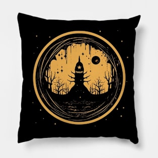 Spooky Halloween - Haunted Forest Shirt - Eerie Art Clothing - "Lantern Lurk" Pillow