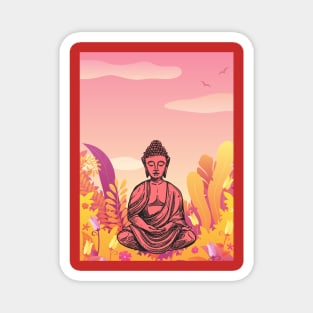 Vibrant Pink and Yellow Mountain Buddha Graphic Magnet