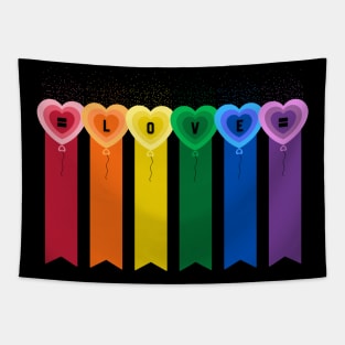 Rainbow Love: Celebrate LGBTQ+ Pride with Heart-shaped Balloons Tapestry