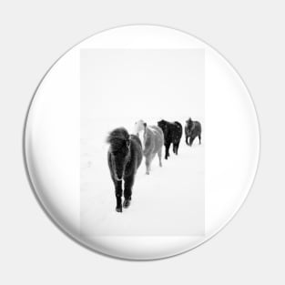 Icelandic Horses Walking, black and white Pin