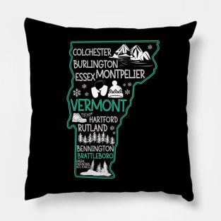 Vermont Brattleboro cute map Rutland Bennington Essex Colchester Hartford Pillow