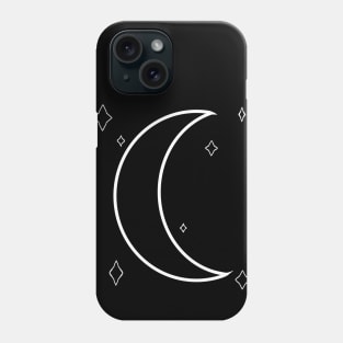 White Moon and Stars Celestial Graphic Art Phone Case