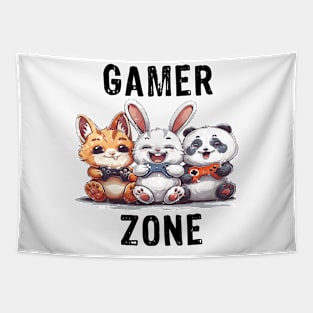 Gamer Zone Cat Bunny Panda-black text Tapestry