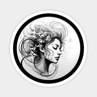 Surreal Woman's Portrait with Swirling Abstract Motifs Magnet