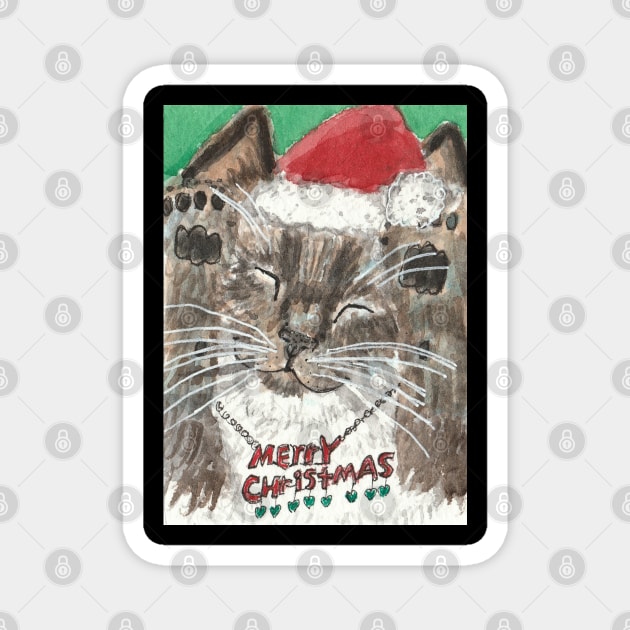 Siamese kitten cat Merry Christmas Magnet by SamsArtworks