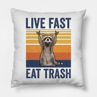 Live Fast Eat Trash Cute Raccoon Vintage Pillow