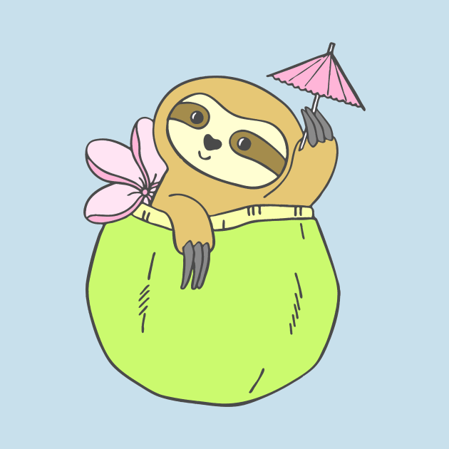 Coconut Cocktail Sloth by natelledrawsstuff