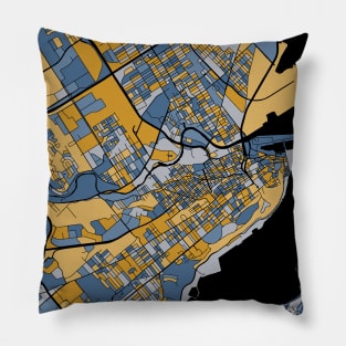 Quebec City Map Pattern in Blue & Gold Pillow