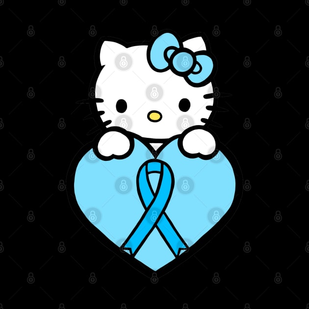 Cartoon cat awareness ribbon (light blue) by CaitlynConnor