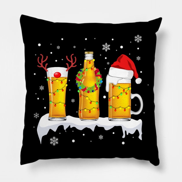 Christmas Beer T-Shirt Reindeer Beer Pillow by TeeSky