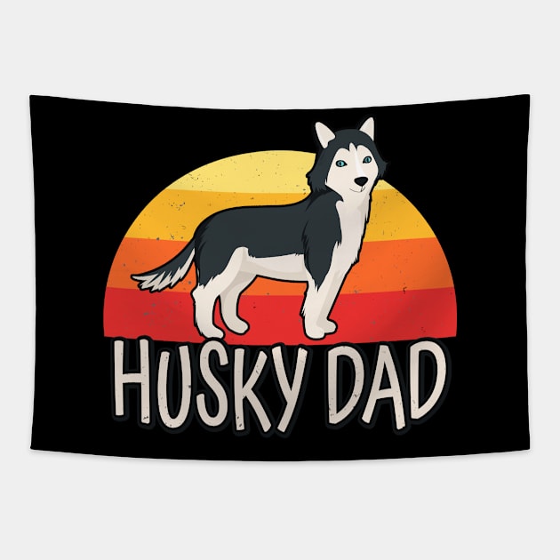 Husky Dad Retro Siberian Huskies Dog Owner Pet Tapestry by Foxxy Merch