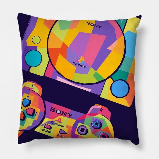 Playstation 1 Wpap Pop Art Pillow by Zet Art