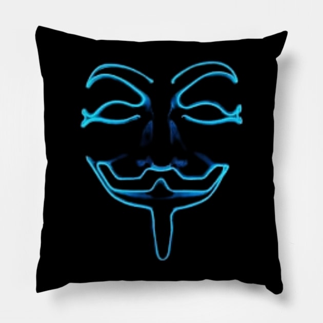 BLUE NEON LIGHT GUY FAWKES MASK BLUE ANON Pillow by KutieKoot T's