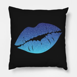 Blue Ombre Faux Glitter Lips Pillow