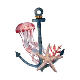 Underwater Anchor with Starfish and Jellyfish T-Shirt