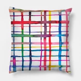 Pocket - Grid Checks Lines Watercolor Multicolored Pillow