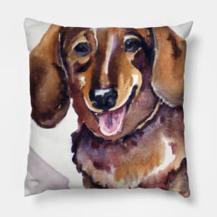 Dachshund Watercolor - Gift For Dog Lovers. Cool dog design for wiener dog owners. Features watercolor wiener dog. Great dog artwork for sausage dog lovers. Pillow