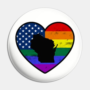 Wisconsin United States Gay Pride Flag Heart Pin