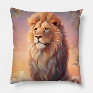 Floral Lion With Beach Sunset Pastel Pillow